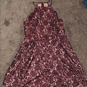 Burgundy/Tan Lace Homecoming Dress
